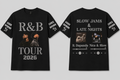 Black t-shirt with 'R&B Tour 2026' and 'Slow Jams & Late Nights' text, featuring images of 2 men.