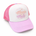 Pink and white cap with 'Mama Mode' text on a white background